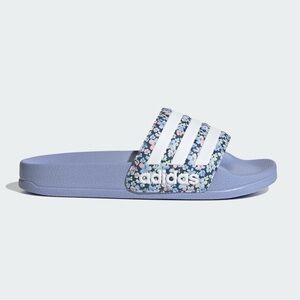 Adidas Blue Floral Slides with White Stripes